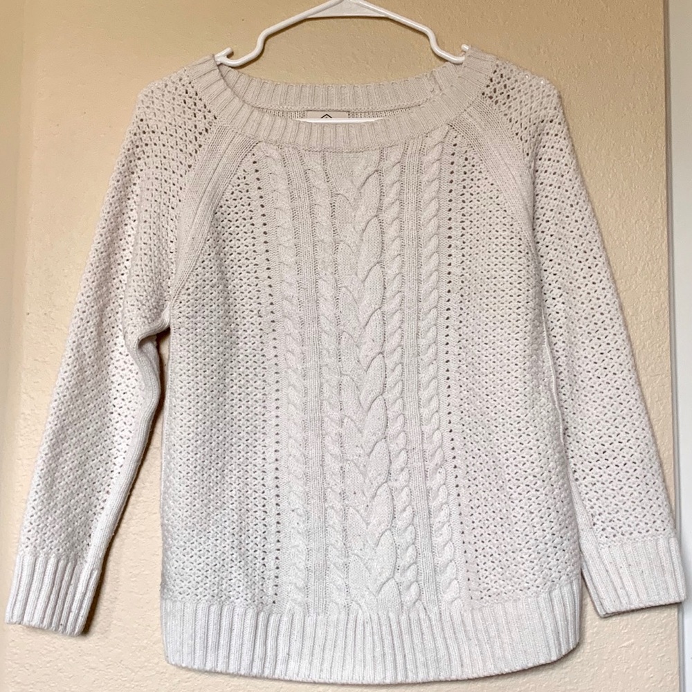White cable knit sweater
